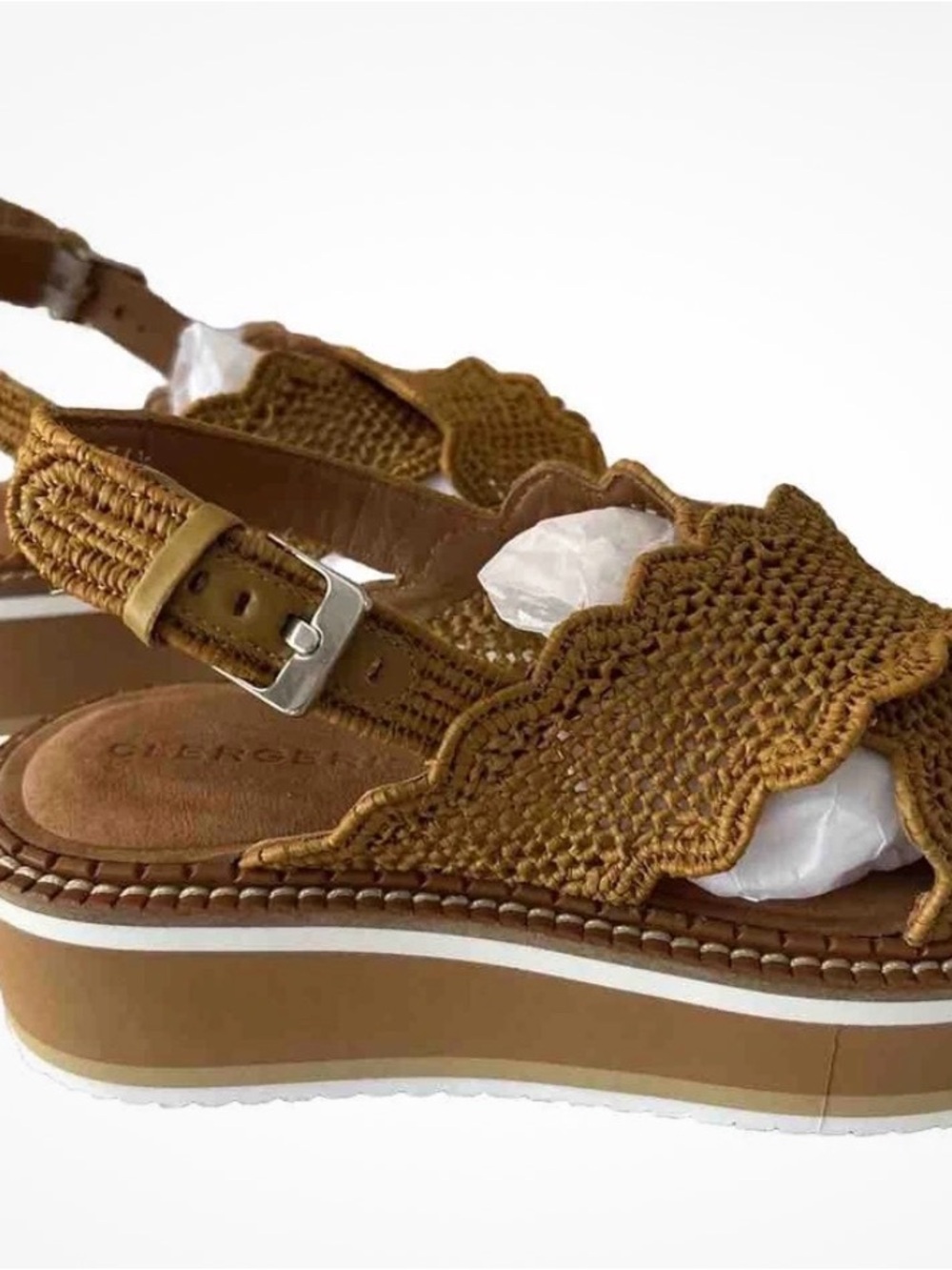 Robert Clergerie Tan Woven Platform Slingback Sandals